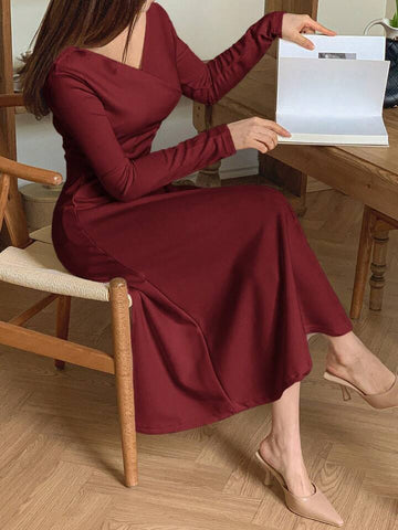 Solid Wrap Long Dress